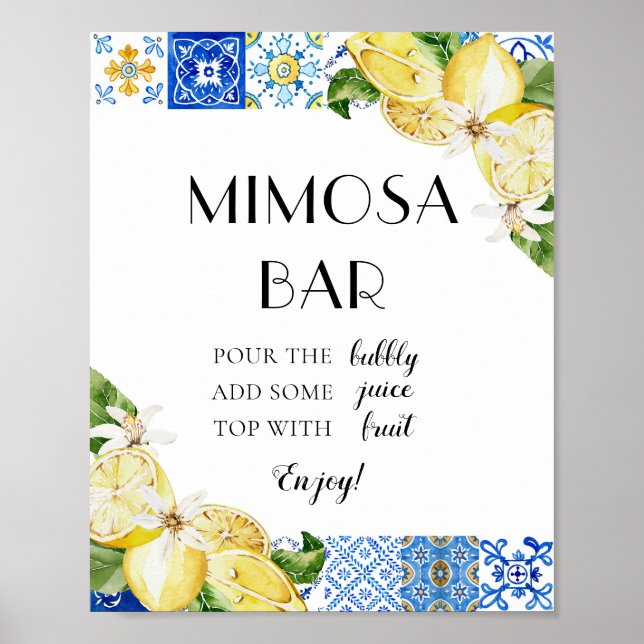 Blue Tile Lemon Italian Positano Mimosa Bar Sign Poster (Vorne)