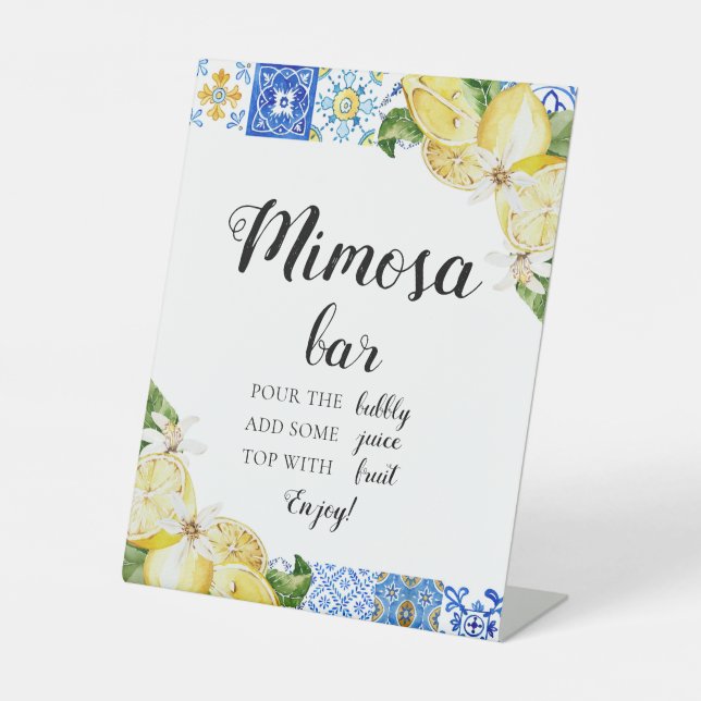 Blue Tile Lemon Italian Positano Mimosa Bar Sign Sockelschild (Vorderseite)