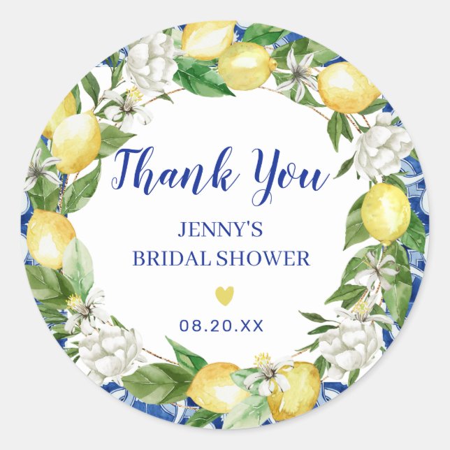 Blue Tile Lemon Italienische Brautparty Stickers (Vorderseite)