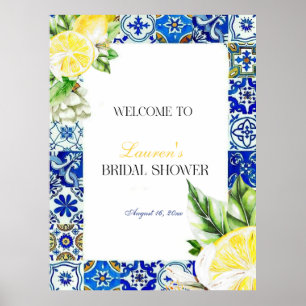 Blue Tile Lemon Italienischer Brautparty Empfang Poster