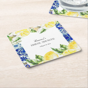 Blue Tile Lemon Italienischer Brautparty Empfang Rechteckiger Pappuntersetzer