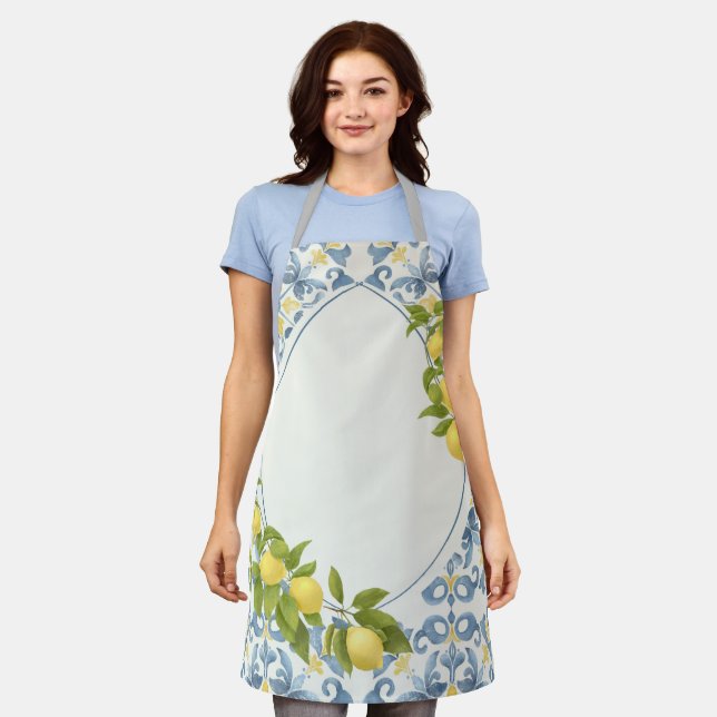 Blue Tile Lemon Schürze (Getragen)