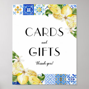 Blue Tile Lemons Card und Geschenkzeichen Poster