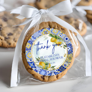 Blue Tile Lemons Script Danke Brautparty Runder Aufkleber