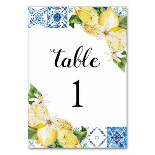 Blue Tile Lemons Tischnummer Cards