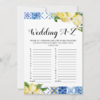 Blue Tile Lemons Wedding A-Z Brautparty Game