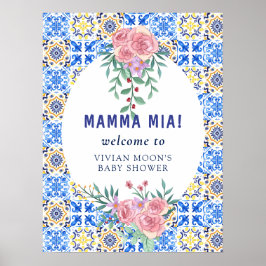 Blue Tile Mamma Mia Baby Dusche Poster