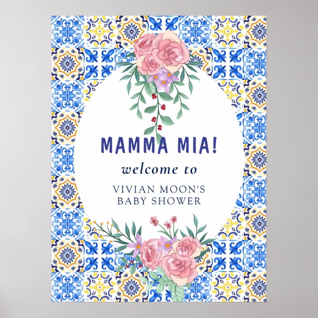 Blue Tile Mamma Mia Baby Dusche Poster (Vorne)