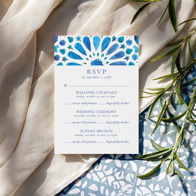 Blue Tile Multi-Event Hochzeit RSVP Karte (Von Creator hochgeladen)
