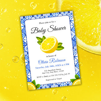 Blue Tile Positano Lemon Babydusche Einladung