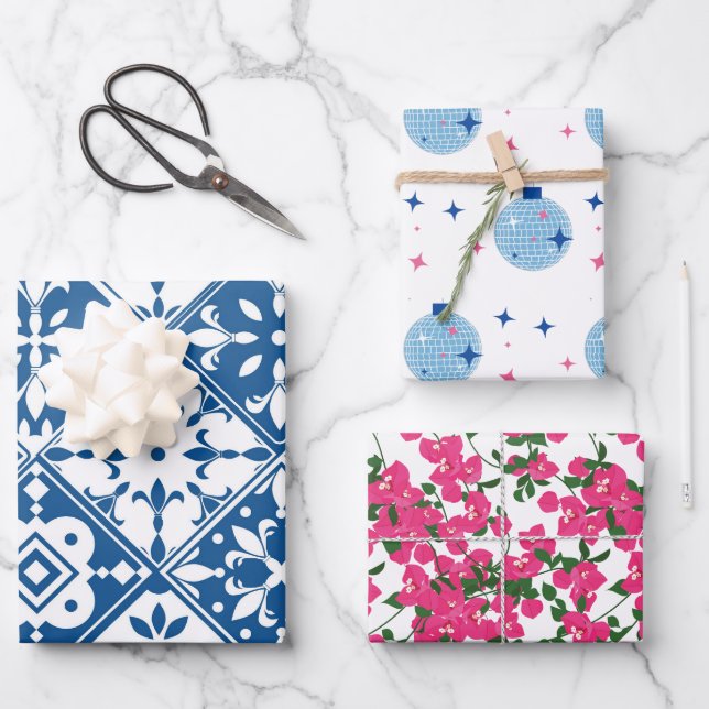 Blue Tile Santorini griechisch/spanisch Thema Geschenkpapier Set (Vorderseite)