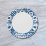 Blue Tile Santorini griechisch/spanisch Thema Pappteller<br><div class="desc">Mediterran griechisch musikalisch blau gekachelt inspiriert Dancing Queen Brautparty Papier Teller.</div>