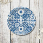 Blue Tile Santorini griechisch/spanisch Thema Pappteller<br><div class="desc">Mediterran griechisch musikalisch blau gekachelt inspiriert Dancing Queen Brautparty Papier Teller.</div>