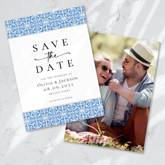 Blue Tile Script Foto Hochzeit Save The Date (Von Creator hochgeladen)