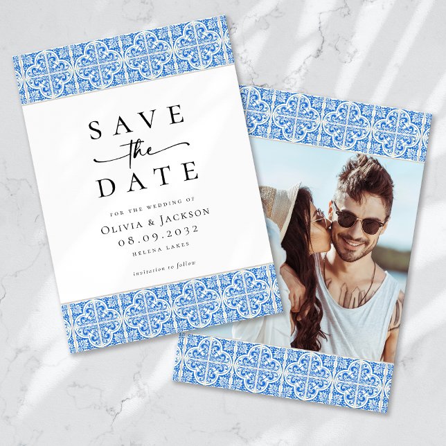 Blue Tile Script Foto Hochzeit Save The Date (Von Creator hochgeladen)