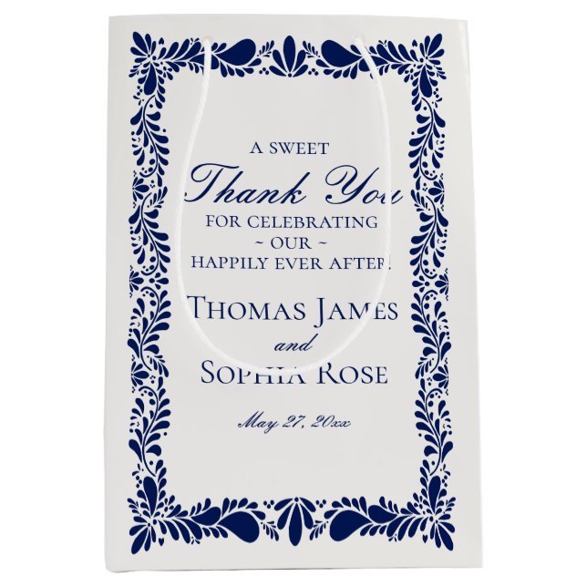 Blue Tile Talavera Spanische Fiesta Gastgeschenke  Mittlere Geschenktüte (Vorderseite)