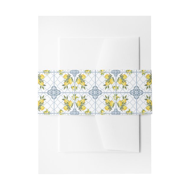 Blue Tile Watercolor French Country Lemon Pattern Einladungsbanderole (Vorderseite Beispiel)