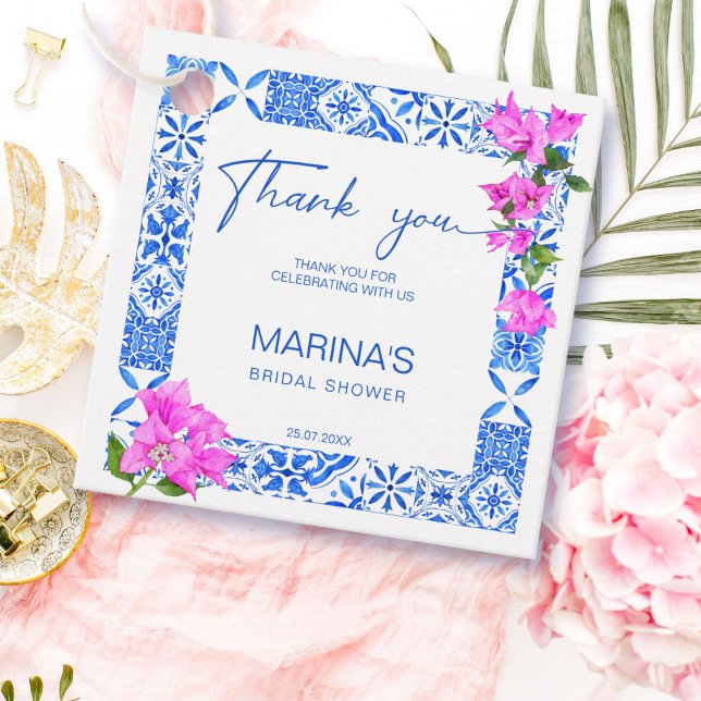 Blue Tiles Bougainvillea elegantes Brautparty Geschenkanhänger (Von Creator hochgeladen)