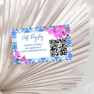 Blue Tiles Bougainvillea qr Geschenkregister Begleitkarte