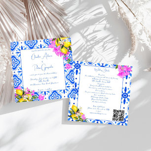 Blue Tiles Bougainvillea Zitronen Hochzeit Einladung