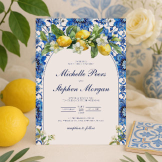 Blue Tiles Citrus Lemon Einladung