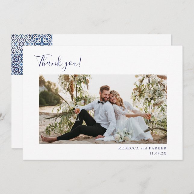 Blue Tiles elegante Wedding Danke Foto (Vorne/Hinten)