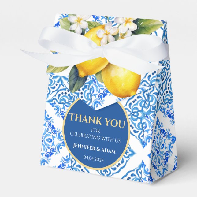 Blue Tiles Lemon Amalfi Wedding Danke Bag Geschenkschachtel (Vorderseite)