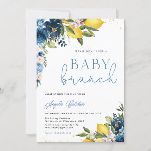 Blue Tiles Lemon Baby Dusche Einladung