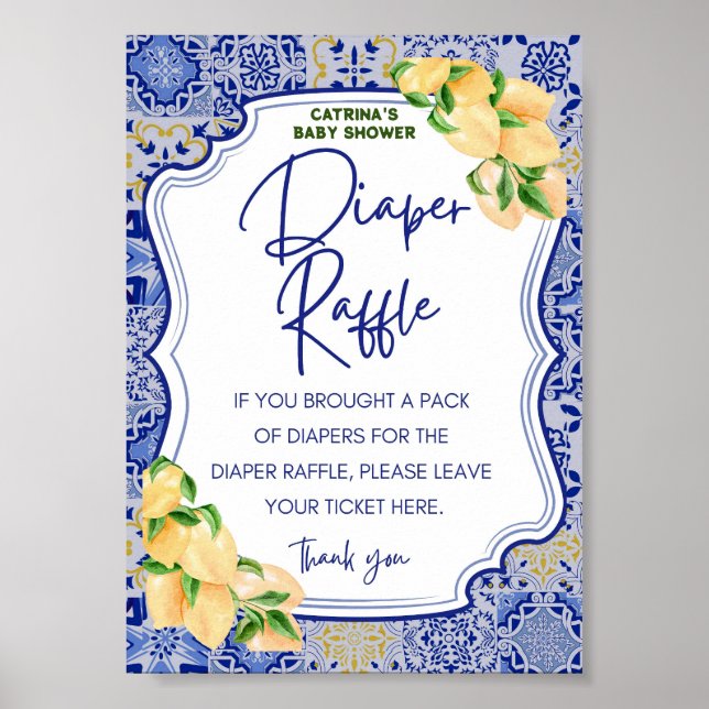 Blue Tiles Lemon Citrus Baby Duschzeichen Poster (Vorne)