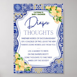 Blue Tiles Lemon Citrus Baby Duschzeichen Poster