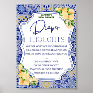 Blue Tiles Lemon Citrus Baby Duschzeichen Poster