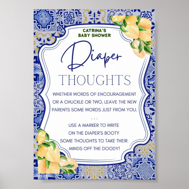 Blue Tiles Lemon Citrus Baby Duschzeichen Poster (Vorne)