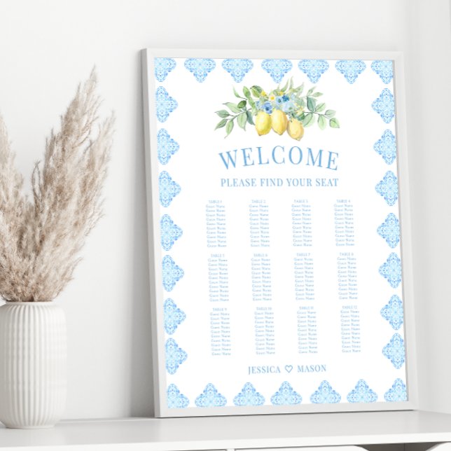Blue Tiles Lemon Italian Wedding Seating Chart Poster (Von Creator hochgeladen)