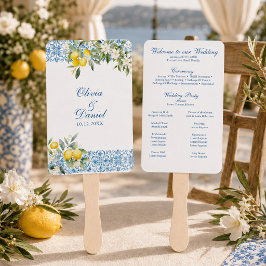Blue Tiles & Lemon Wedding Programm Fächer
