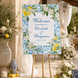 Blue Tiles & Lemon Wedding Willkommen