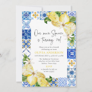 Blue Tiles Lemons Italienische 70. Geburtstagspart Einladung