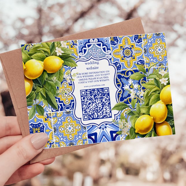 Blue tiles Lemons Wedding Begleitkarte (Von Creator hochgeladen)