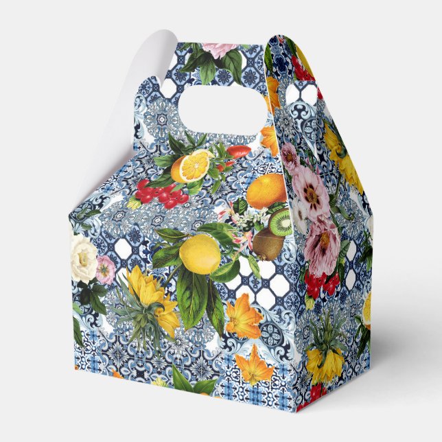 Blue Tiles Mediterranean Lemon Pattern Geschenkschachtel (Vorderseite)