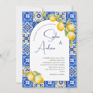 Blue Tiles Wedding Lemons Einladung