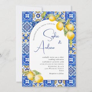 Blue Tiles Wedding Lemons Einladung