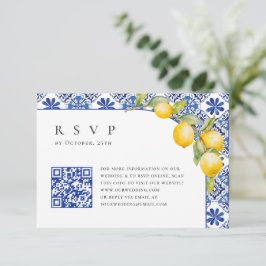 Blue Tiles Wedding QR Code RSVP Karte