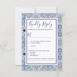 Blue Tiles Wedding RSVP Card Einladung