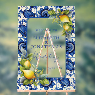 Blue Tiles Yellow Lemons Begrüßung Acrylschild