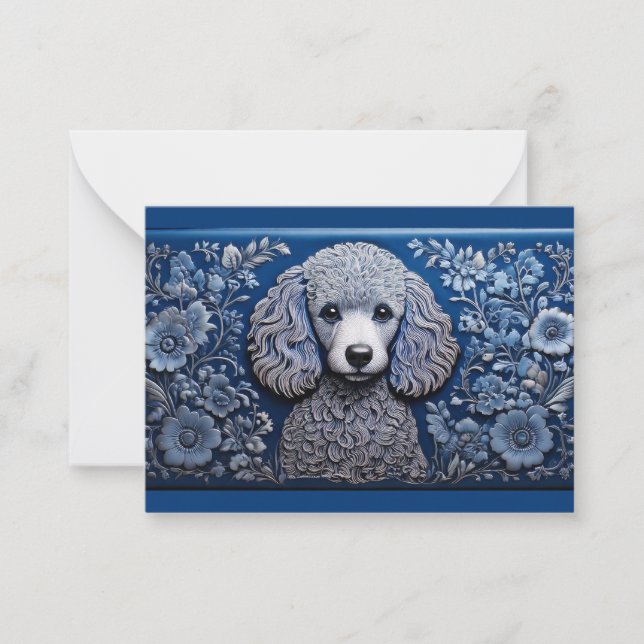 Blue Tin Folk Art Poodle Note Card Mitteilungskarte (Vorderseite)
