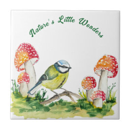 Blue Tit and Fly Agaric in a Forest Clearing Fliese