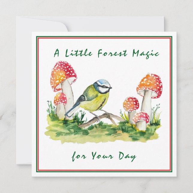 Blue Tit and Fly Agaric Watercolor Einladung (Vorderseite)