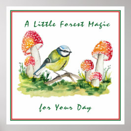 Blue Tit and Fly Agaric Watercolor Poster