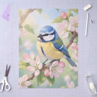  Blue Tit Bird on Apple Tree Spring Decoupage Seidenpapier