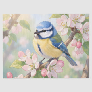  Blue Tit Bird on Apple Tree Spring Decoupage  Seidenpapier