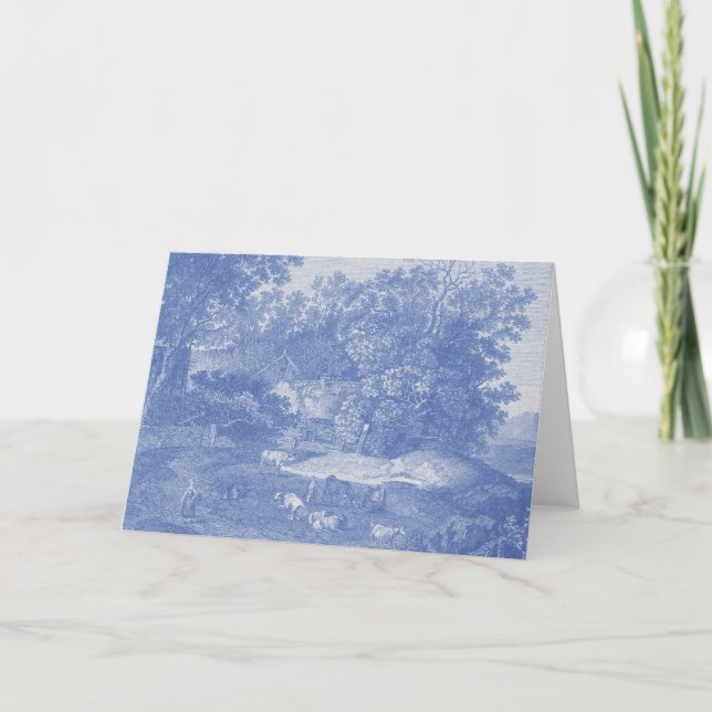 Blue Toil de Jouy French Country Shabby Elegance Karte (Vorderseite)